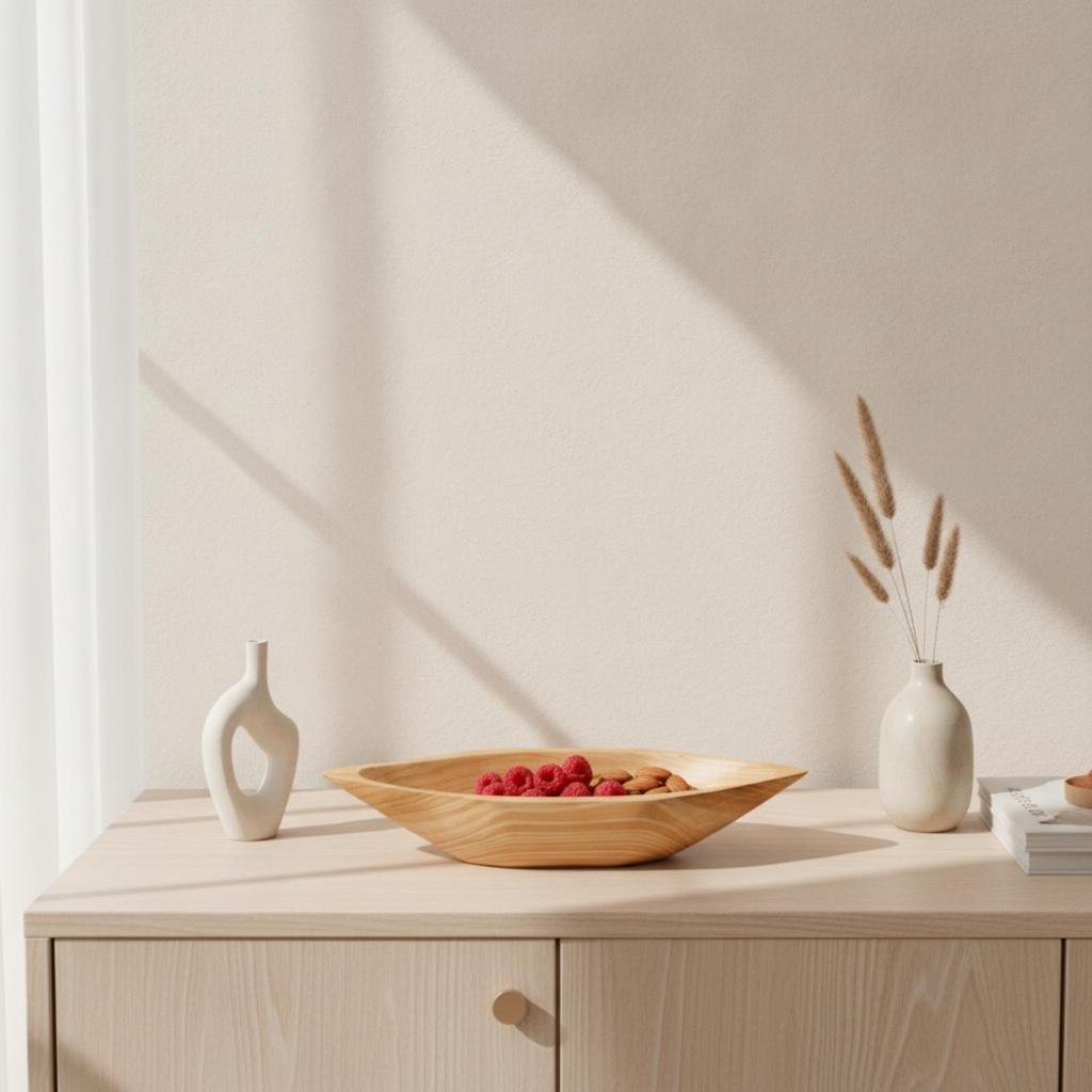 Acacia Wood Tray Elongated BoatShaped Rustic Wooden Fruit Bowl for Dining Table, Home Decor