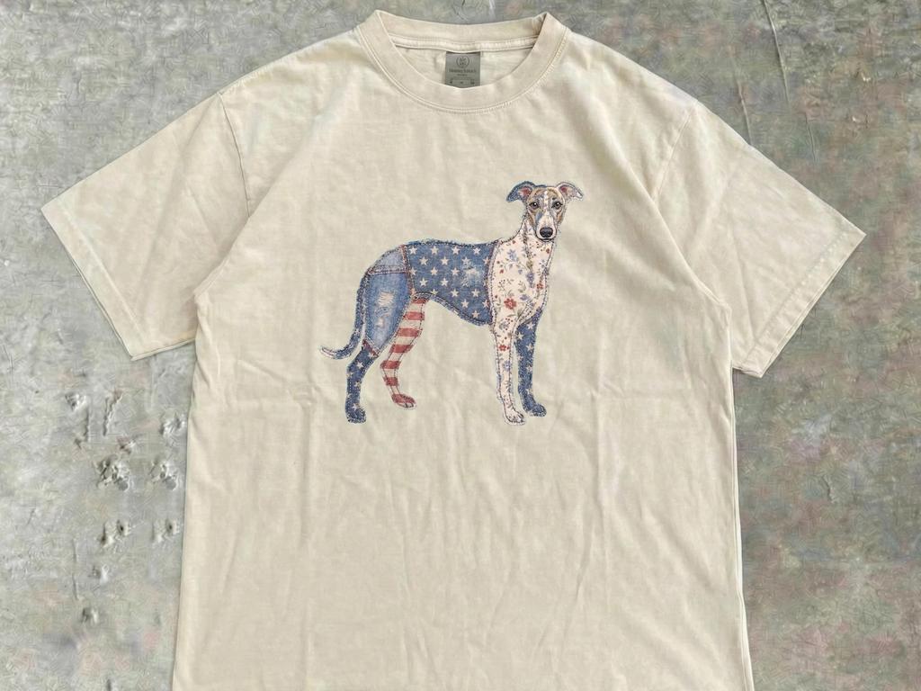 USA Greyhound 4th of July Shirt, Patriotic Patchwork IGGY Sighthound Tee, USA Flag Dog Lover Gift, Whippet Galgo Tee