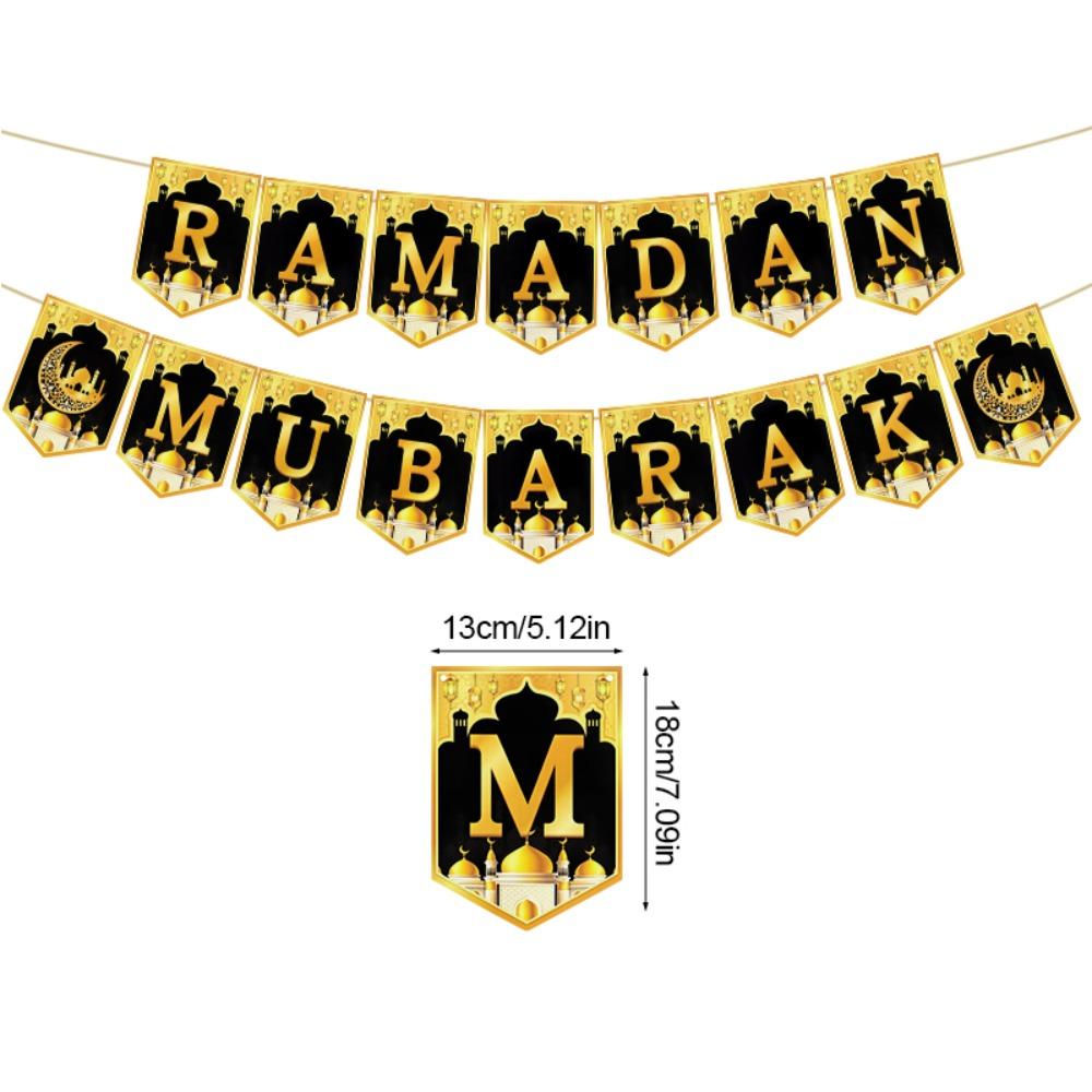 A Set Gold Black Ramadan Decorations Traditional Crescent Moon Eid Mubarak Decorations Elegant Design Islamic Ornaments
