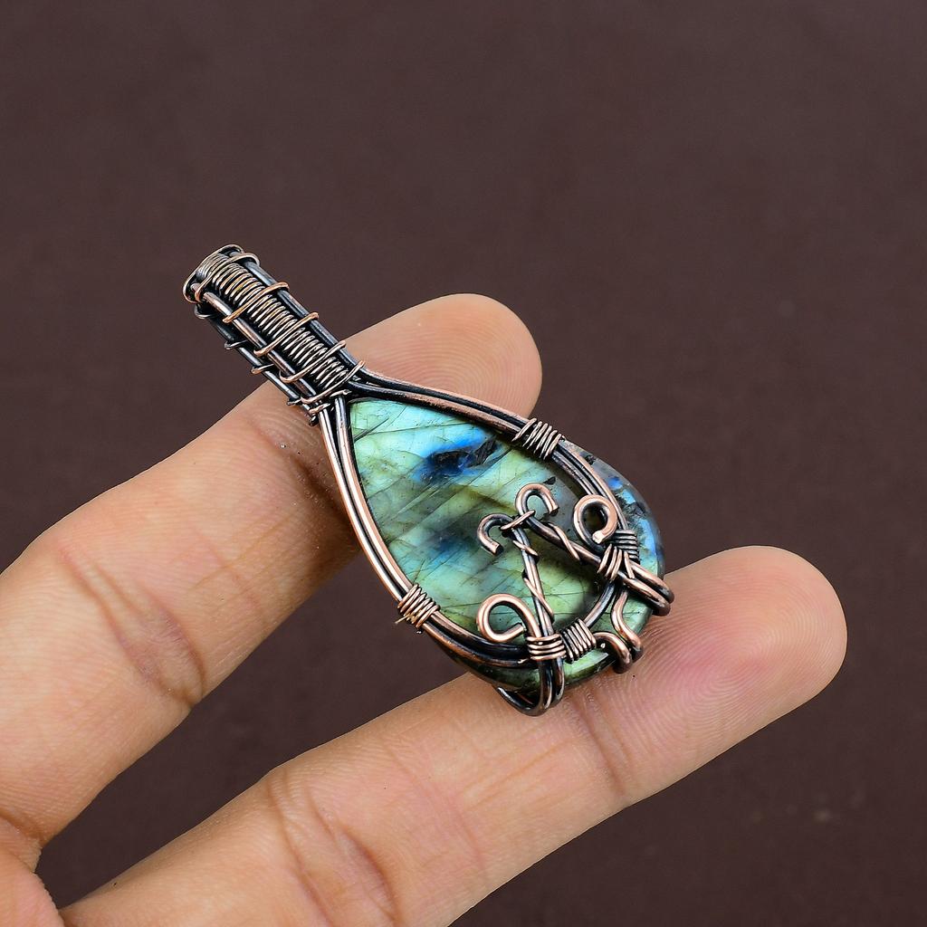 Labradorite Handmade Copper Wire Wrap Jewelry Pendant 2.3" K0q26