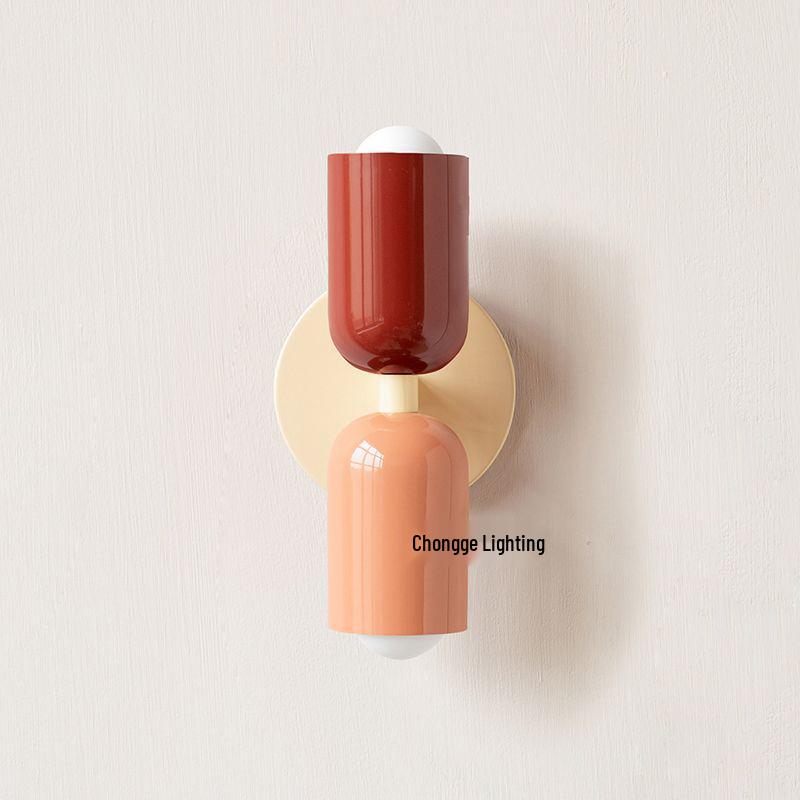 Mid-Century Modern Double-Head Cream Wall Lamp - Creative & Colorful Vintage Design for Nordic Bedrooms