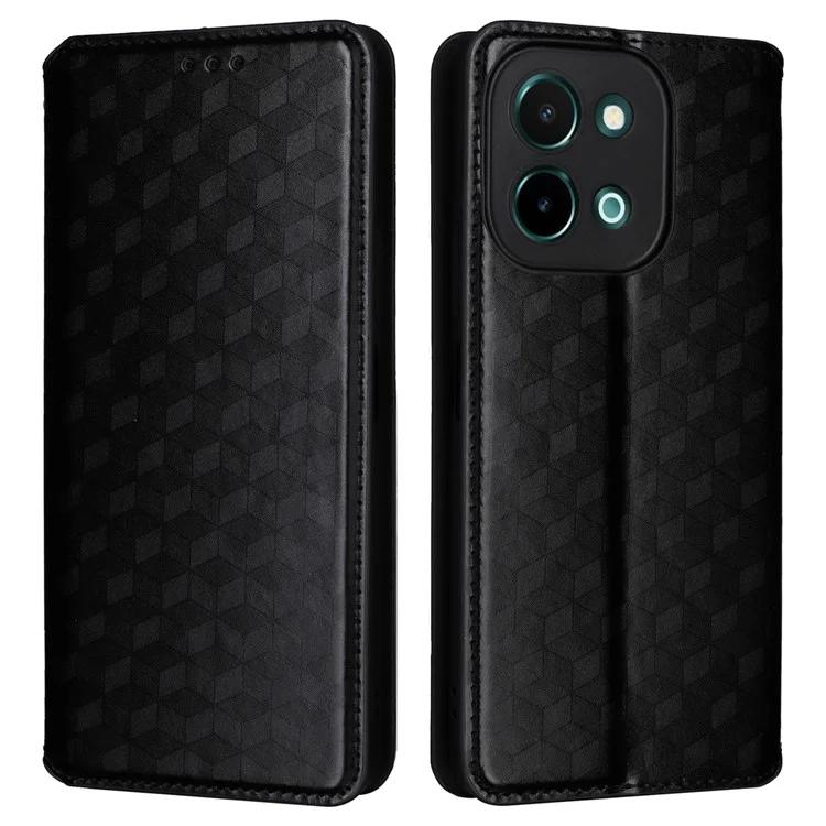 

For vivo Y28 4G Magnetic Absorption Case Rhombus Leather Phone Cover