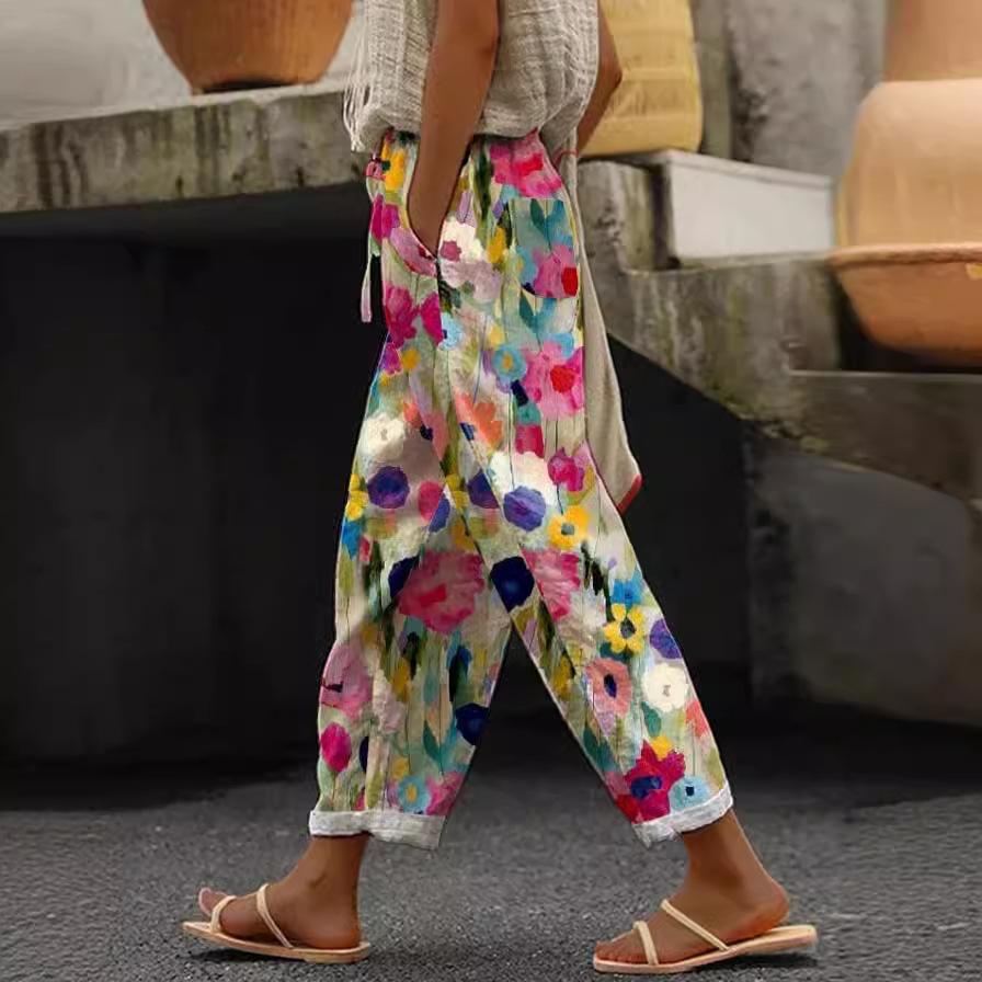2025 Amazon's New Temperament Commuter 3D Digital Printing, Cotton and Linen Simple Crimped Casual Pants Can Be Printed