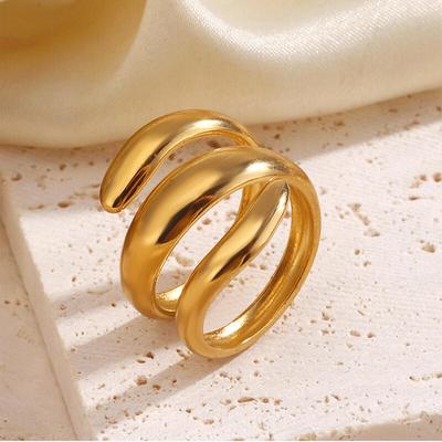 Stainless Steel Thick Lines Twist Opening Rings for Women Men Vintage Waterproof Glossy Geometric Rings Birthday Jewelry Gifts