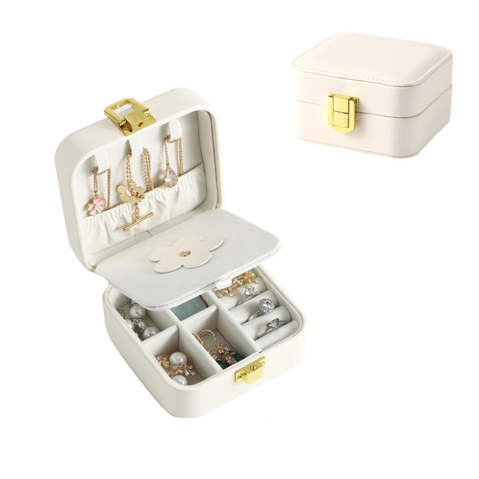

Small Travel Jewellery Box With Inner Mirror Retro Jewelry Container For Rings Earrings Bracelets And Necklaces белый