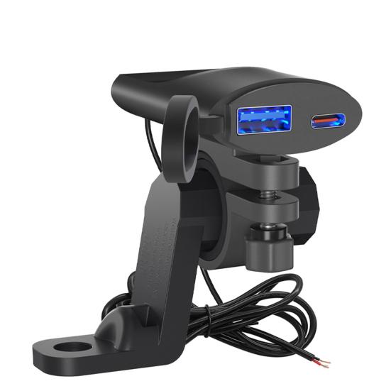 Cargador de motocicleta con soporte de expansión para espejo retrovisor, carga rápida PD USB de alta potencia de 12-24 V, adaptador de carga de teléfono universal para motocicleta, ATV, triciclo