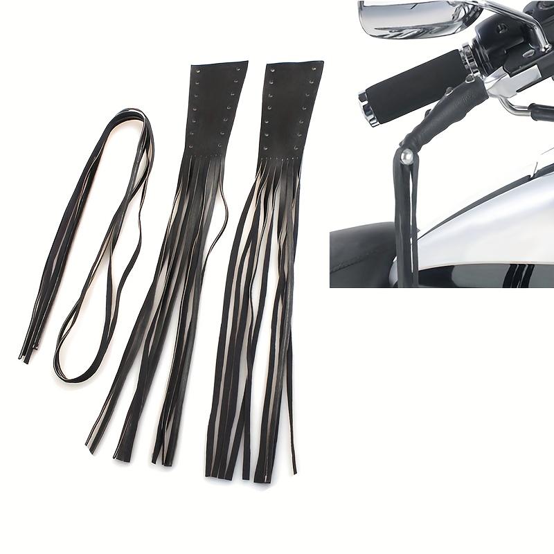 1 Pair Black PU Leather Motorcycle Handlebar Grips with Adjustable Brake Lever Tassels Stylish Fit for Street Bikes Motorcycle Accessories