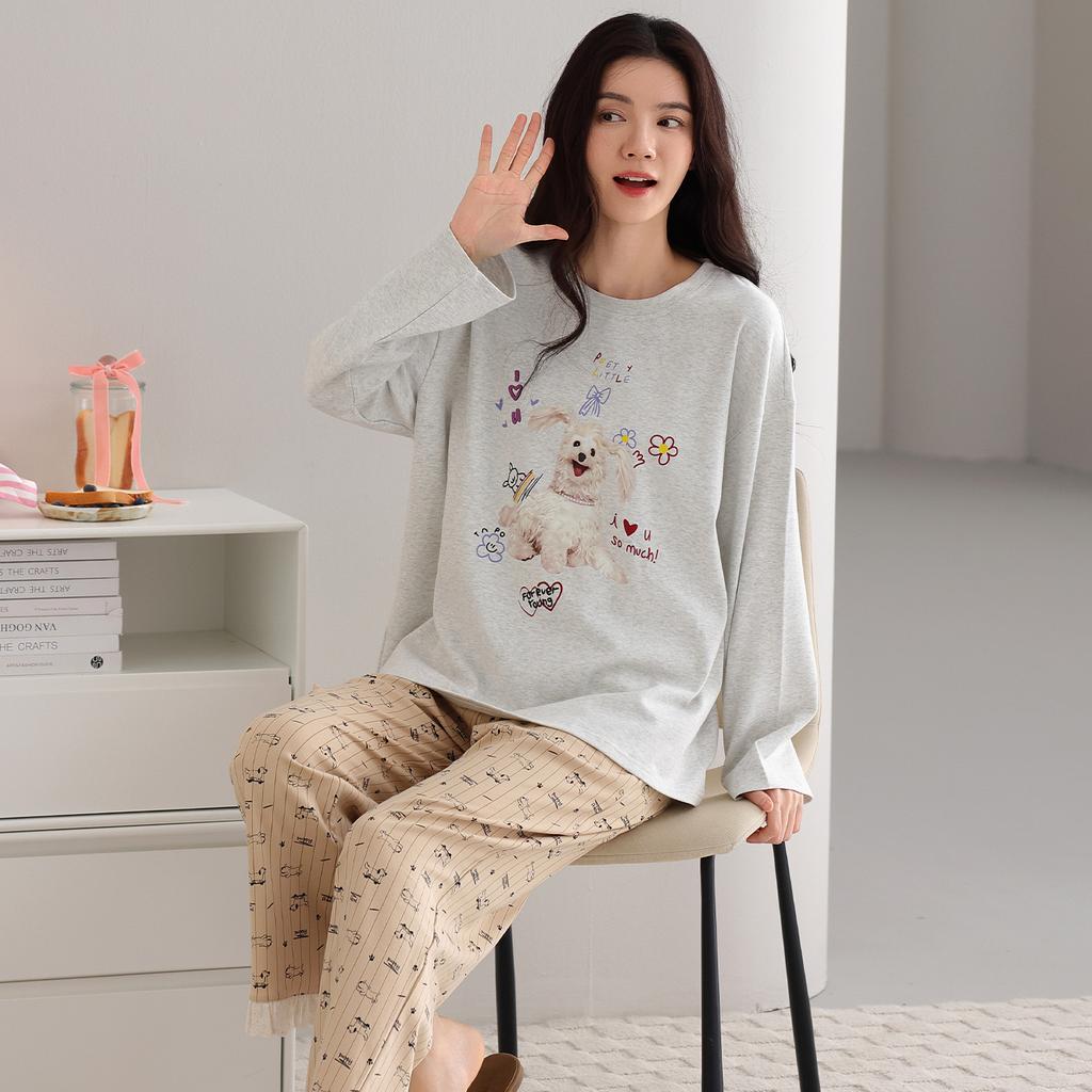 Pajamas Women's Spring, Autumn and Winter Pure Cotton Long-sleeved 1011 New Cute Student Large Size Can Be Worn Outside Loungewear Suit