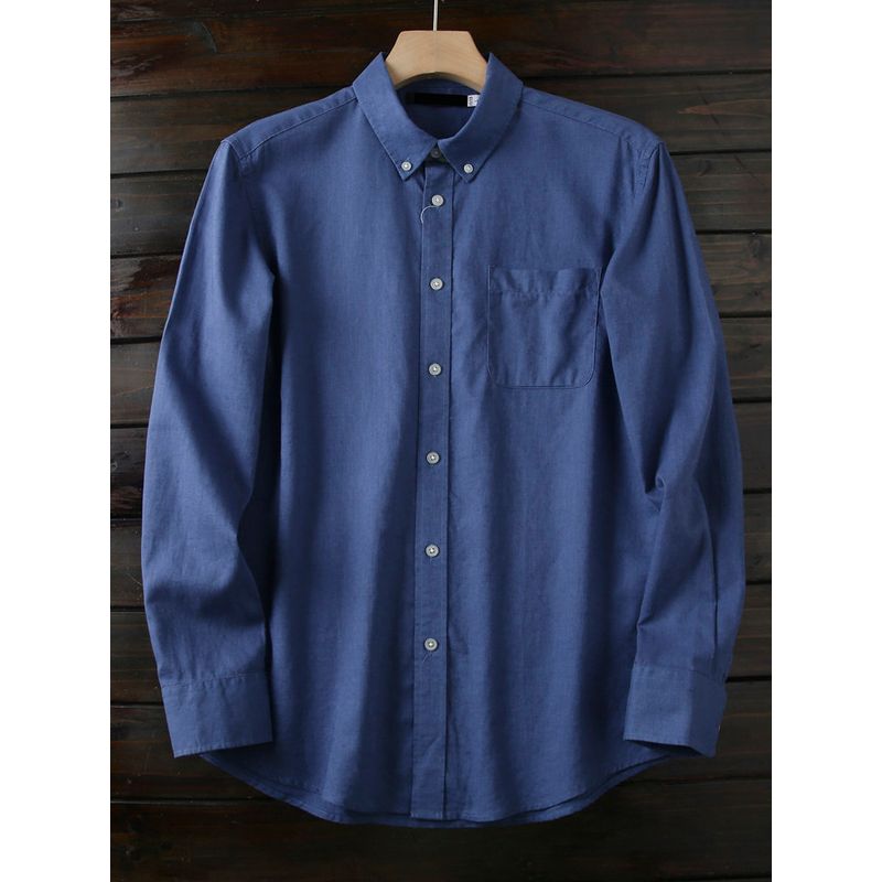 Early Autumn Welfare High Cost Performance Foreign Trade Tail Goods Men Lapel Casual Linen and Cotton Long Sleeve Shirts Top Plus Size