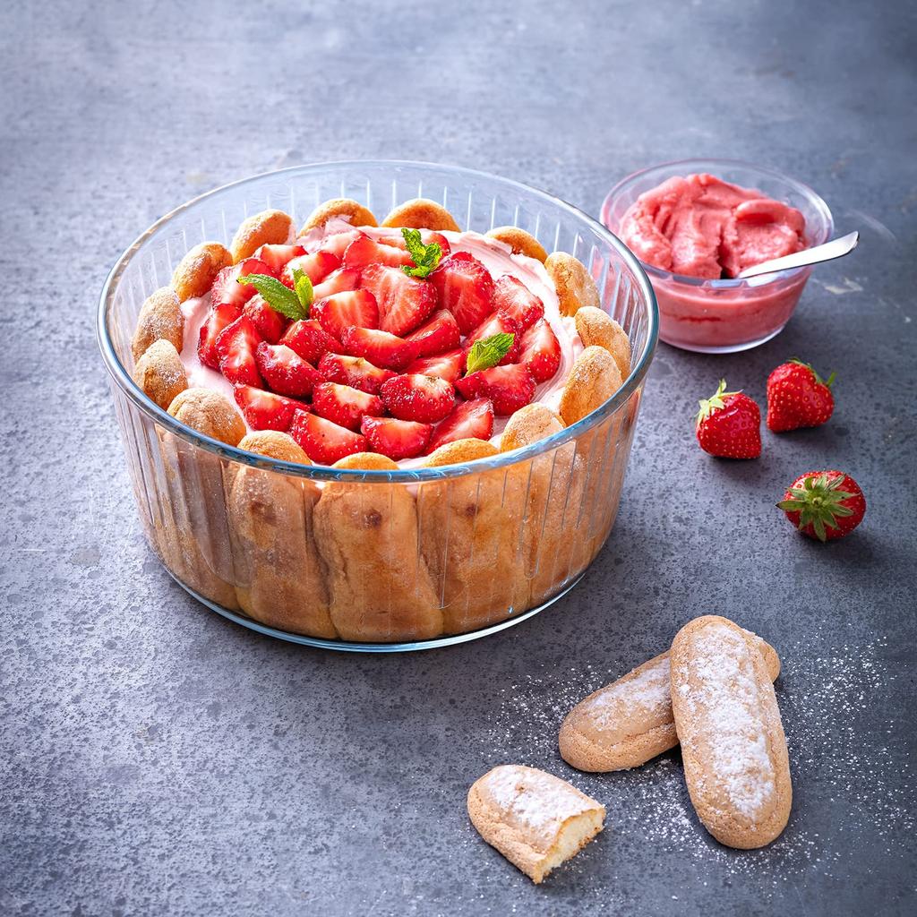 Synergy Trading Pyrex Heat-Resistant Glass Container, Soufflé Dish, Soufflé Mold, Oven and Microwave Safe, 22x22mm, 2.6L, Round