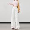 2026 Spring/Summer Women's Plus Size High-Waisted Wide-Leg Jeans with Floral Embroidery - White, Slimming, Versatile