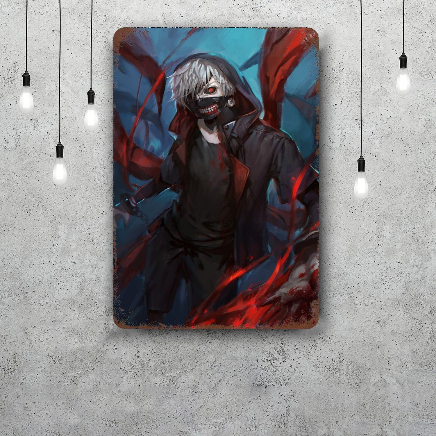 

kaneki cartoon Decor Poster Vintage Tin Sign Metal Sign Decorative Plaque for Pub Bar Man Cave Club Wall Decoration 20x30cm（7.8x11.8inch）