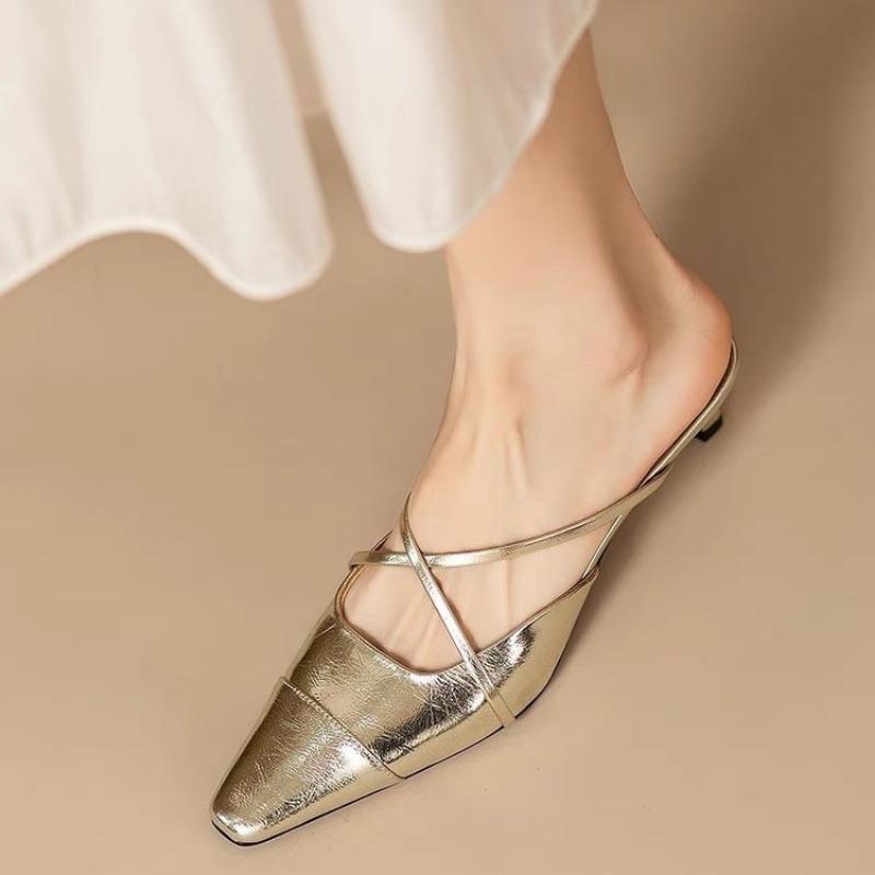 

Модные новые шлепанцы на высоком каблуке, мюли, слайды, летние новые женские сандалии-шлепанцы на толстом каблуке, на среднем каблуке, высокого класса, серебристые полушлепанцы 39