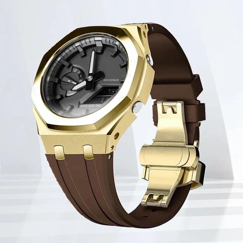 Mod-kit för Casioak GA2100 GA2110 Metallfodral Bezel Gummiarmband För Casioak GAB2100 2110 Modifieringssats Fodral Med Skruvkorrigering