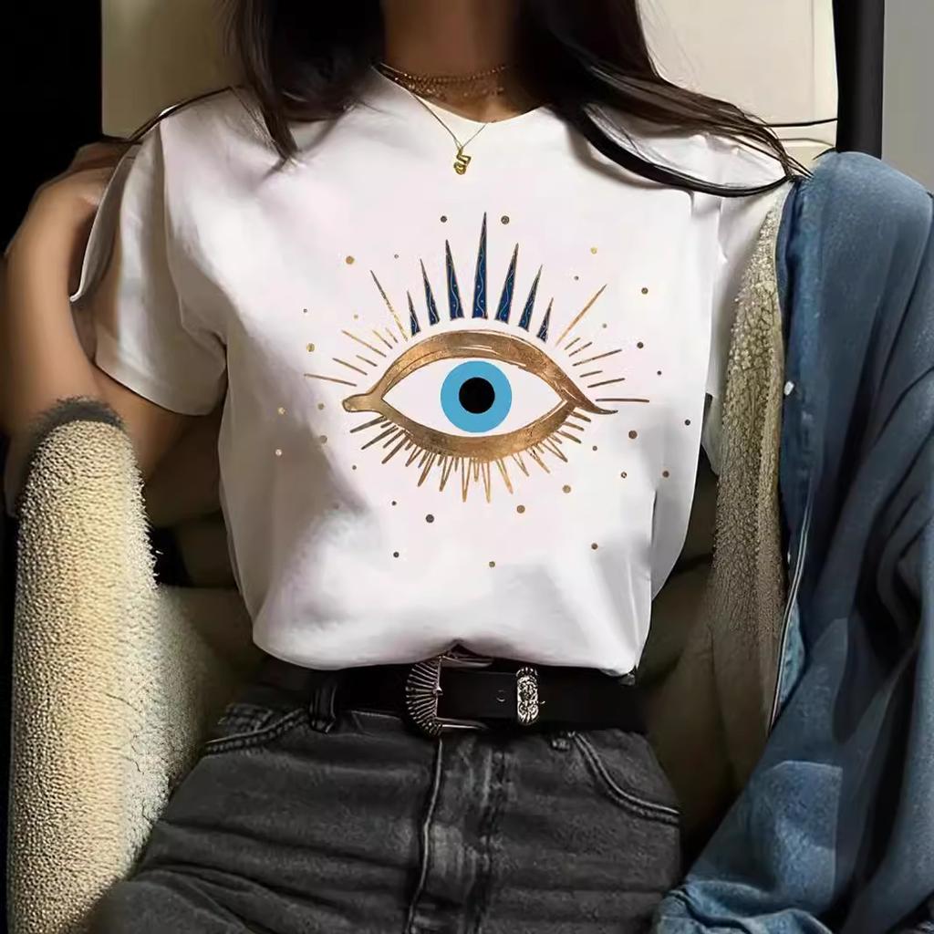 Spot Women's Summer T-Shirt Printed Fashion Casual Cute Short Sleeve Women's Eye Printed Short Sleeve T-Shirt