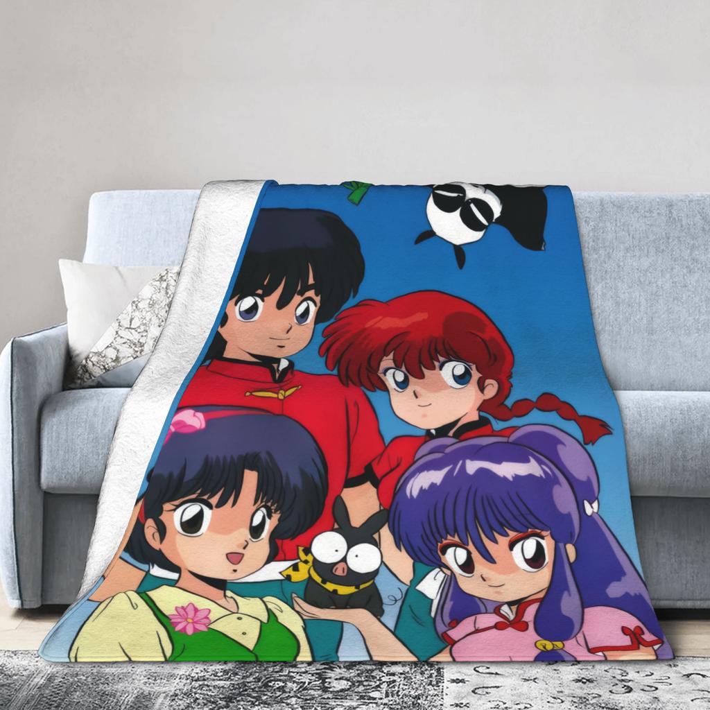 Anime Ranma And Akane Tendo Blanket Flannel Textile Decor Portable Ultra-Soft Throw Blankets for Bedding Office Rug Piece