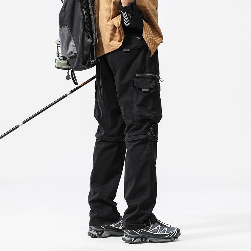 JAYSCE Unisex Cotton Convertible Cargo Pants Multi-Pocket Outdoor Hiking Trousers Detachable Shorts Elastic Waist