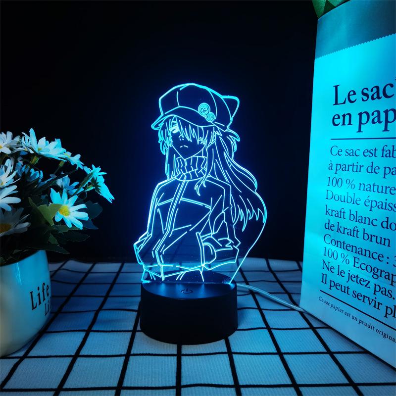 Lumină de noapte LED Neon Genesis Evangelion: Figura colorată din acrilic 3D cu telecomandă la atingere