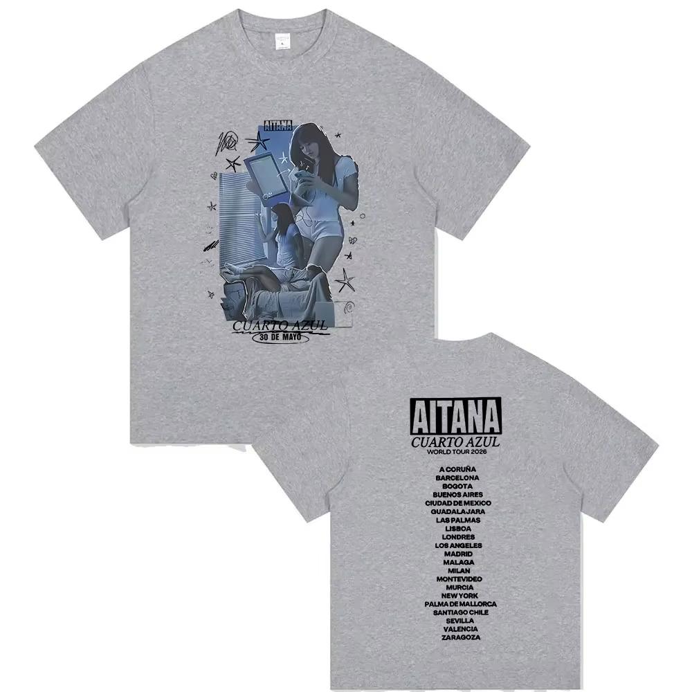 Zpěvačka Aitana Cuarto Azul Světové turné 2026 Trička Pánská Dámská Vintage Móda Oversized Bavlněné Tričko Hip Hop Fanoušci Oblečení Trička