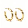 Earrings: 925 Sterling Silver with Gold Plating, Simple Smooth Large Hoops, Plain Studs, Light Luxury, High-End Feel