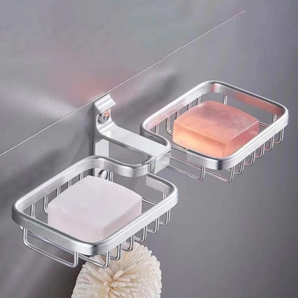 Aluminum Wall-mounted Soap Dish Punch-Free Self Adhesive Bathroom Soap Box Strong Load-bearing Rust-proof Soap Drain Box Kitchen