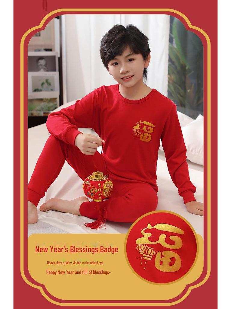 Rok Draka Červená Bavlněná Zvěrokruhová Sada Spodního Prádla pro Děti - Chlapecký a Dívčí Podzimní Svetr a Kalhoty