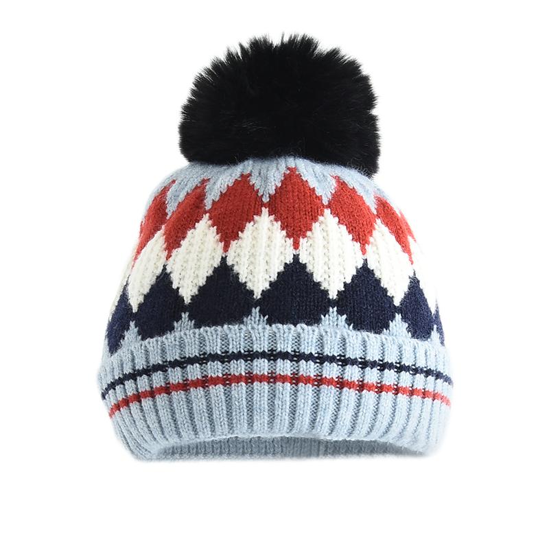 Children's Knitted Wool Hat Parent Child Diamond Grid Warm Hat
