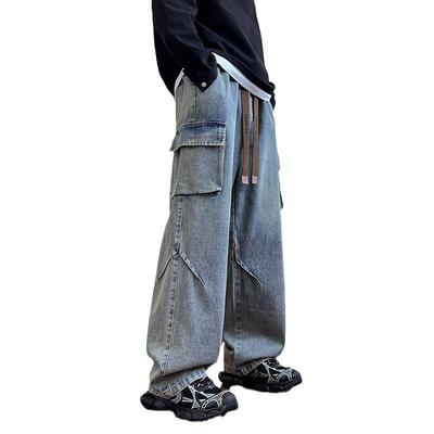 Tooling Jeans Men's Spring and Autumn American Retro High Street Ruffian Handsome Casual Loose Jeans Stylish Baggy Silhouette Pants