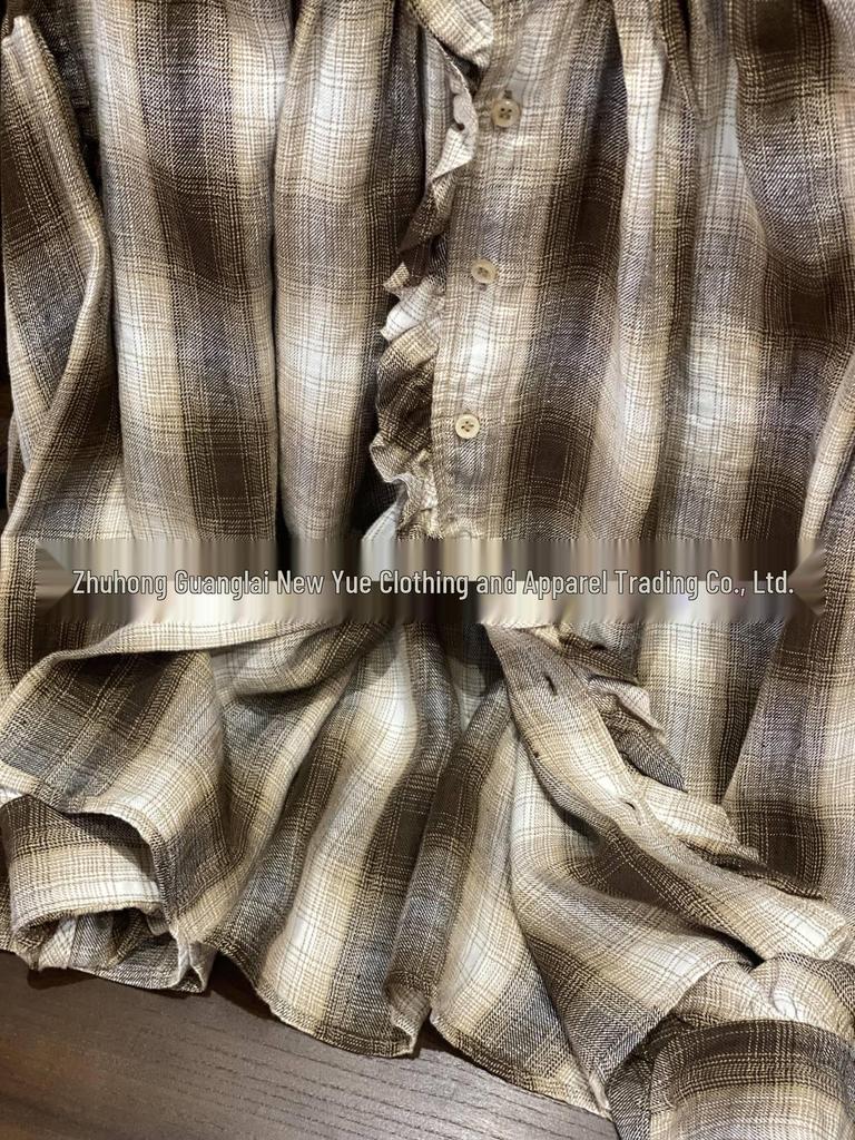 Women's Japanese-Style Coffee Plaid Lace Single-Breasted Shirt - A Little Blue