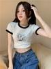 Summer new Korean version slim and thin printing short navel with short-sleeved top T-shirt women's ins tide