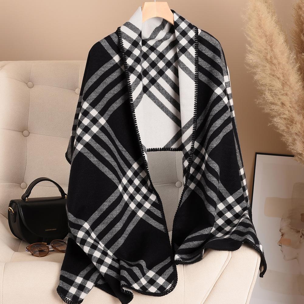 

New Quanzhixian black and white grid wool scarf women s autumn and winter high-end imitation cashmere versatile scarf чорний