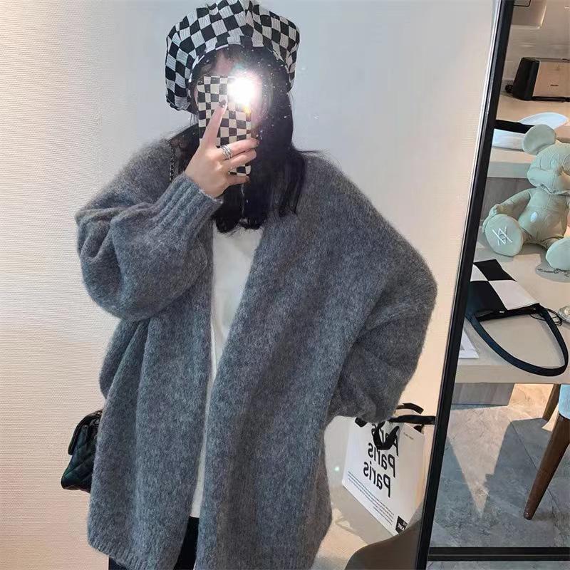 Gentle Style Women's V-Neck Loose Cardigan Sweater - Autumn/Winter 2023 Long Sleeve Knit Top