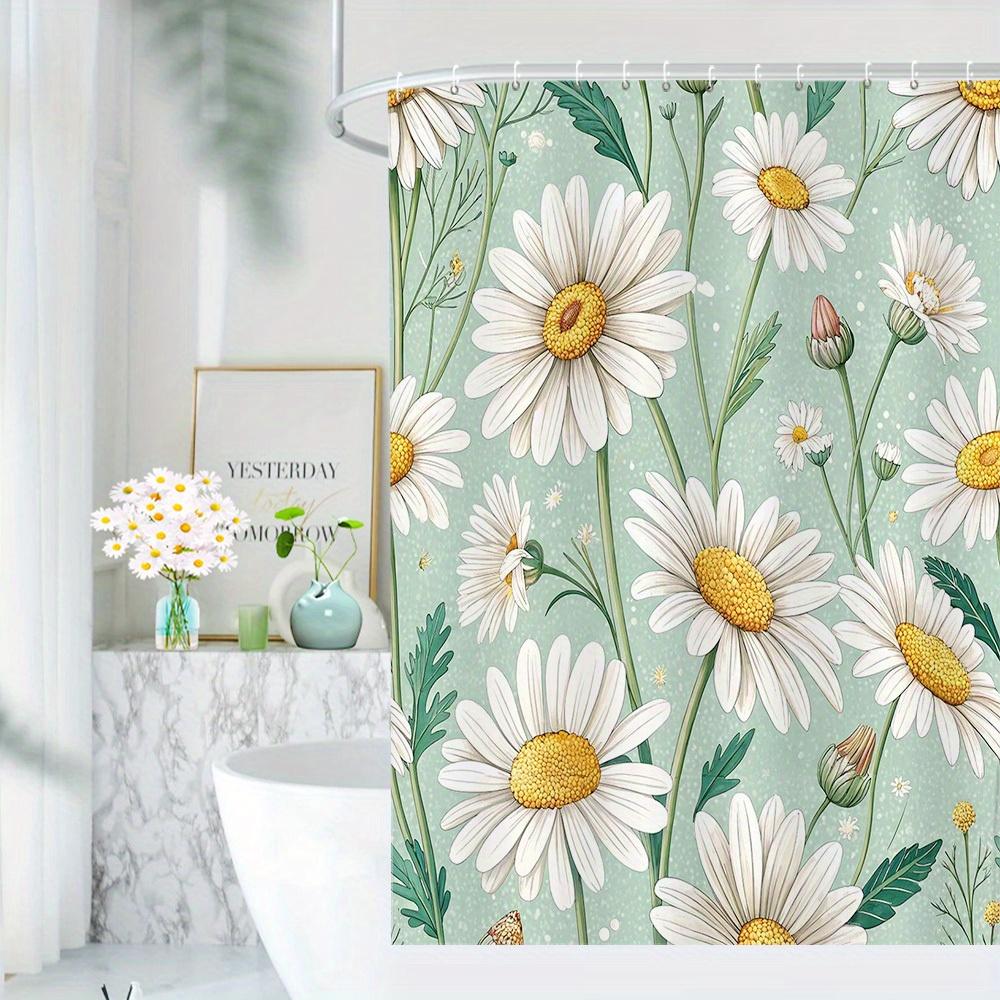 

Spring Daisy Shower Curtain - Light Green Polyester, White Daisies & Butterflies, Machine Washable, Perfect Bath Decor W60H190(CM)-1 Pcs