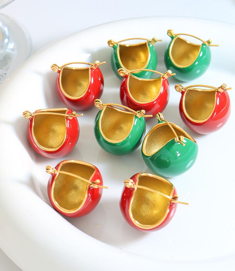 Unisex Red and Green Enamel Trendy Versatile Christmas Ear Cuffs Earrings