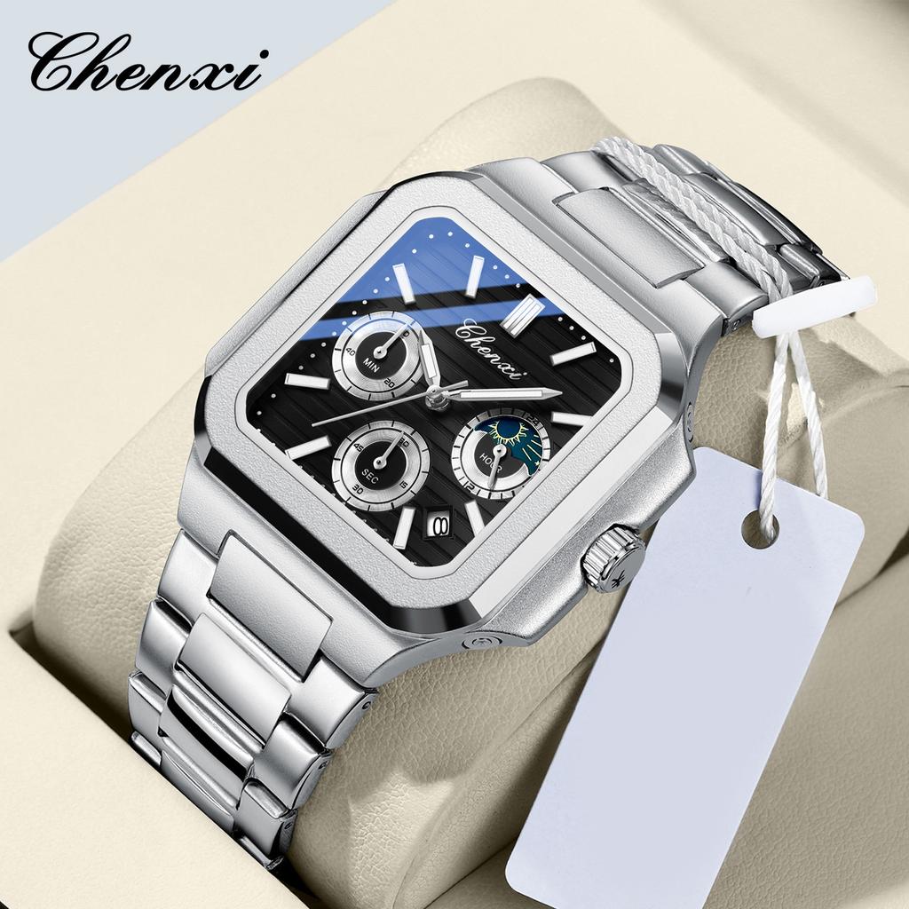 Fashion Men Watch Luminous Waterproof Chronograph Date Man Wristwatch Square Stainless Steel Quartz Men's Watches Reloj