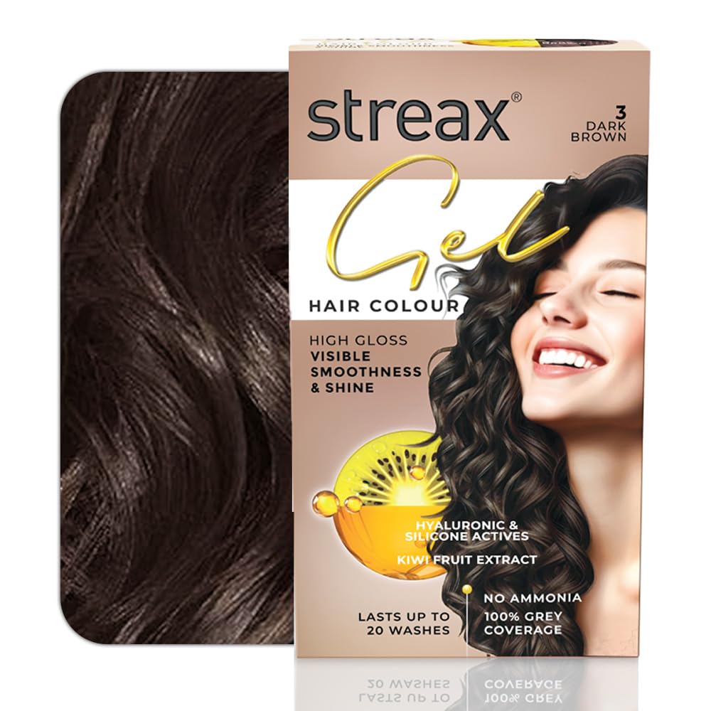 Streax Gel Hair Colour for Women Men 150ml Pack of 1 Long Lasting Grey Coverage Ammonia Free 3 Dark Brown