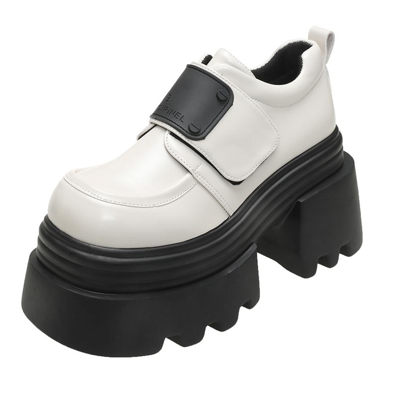 Fashion 10CM Women's High Platform Leather Shoes 2025 New Spring Heels Chunky Sneakers Female Hook&loop Loafers Walking Shoes Woman