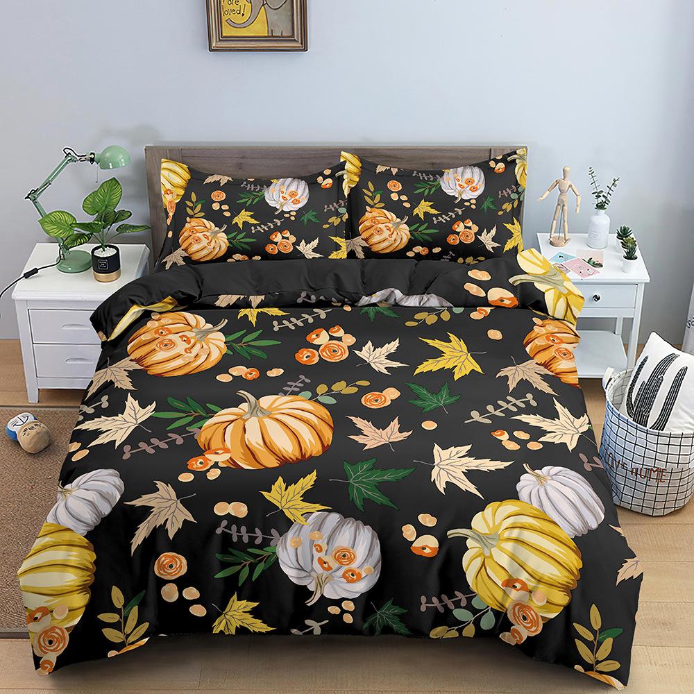 Souprava ložního prádla Evil Maple Leaf Pumpkin Theme Potisk Povlak na přikrývku a povlak na polštář 2/3 kusy EU/US/AU/UK Jednolůžková manželská postel Domácí dekorace