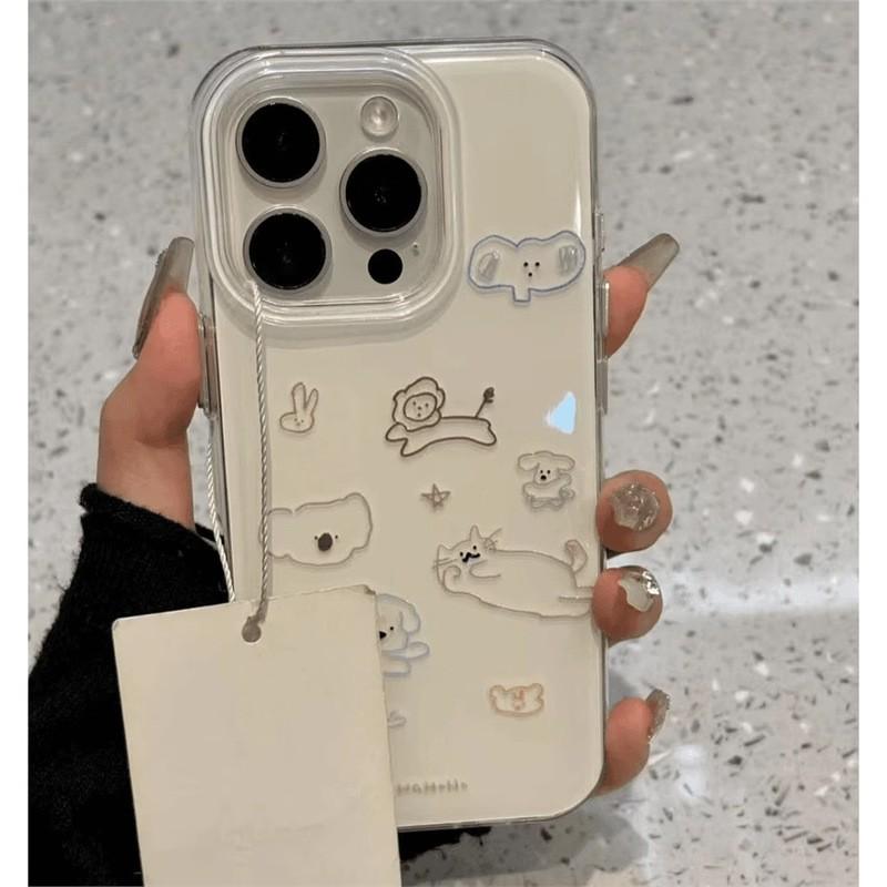 Slim Cartoon Animal Line Design Phone Case IPhone 16 Pro 15 14 Ultra Drop Protection Soft Silicone Cover