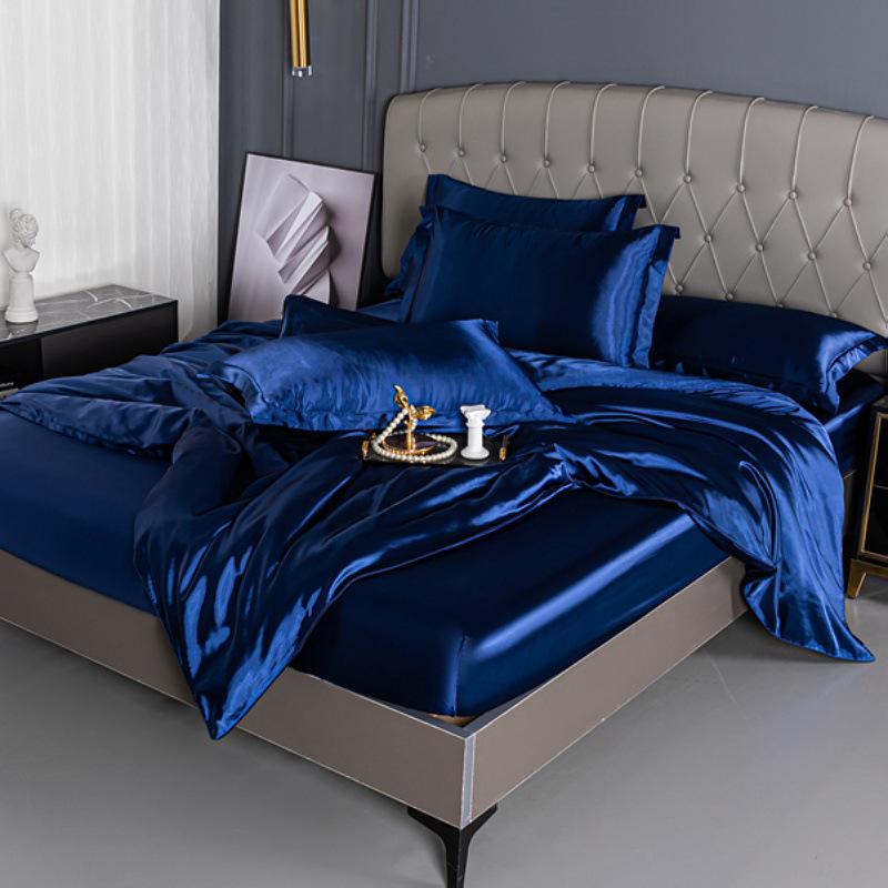 Summer double-sided ice silk mattress four-piece set silky smooth and cool silk three-piece set bed sheet quilt cover light luxury bedding cool