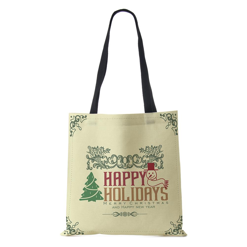 Christmas Snowman Hat Canvas Shopper Bag Merry Christmas Tree Reusable Shoulder Bag Large Capacity Folding Storage Tote Handbag CLE
