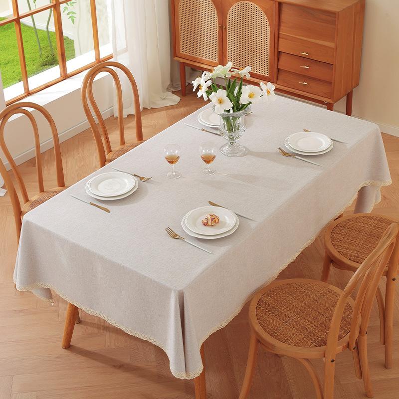 Fabric Waterproof And Oil-Proof Leave-In Dining Table Cloth Nordic Light Luxury Solid Color High-Grade Coffee Table Household Rectangle
