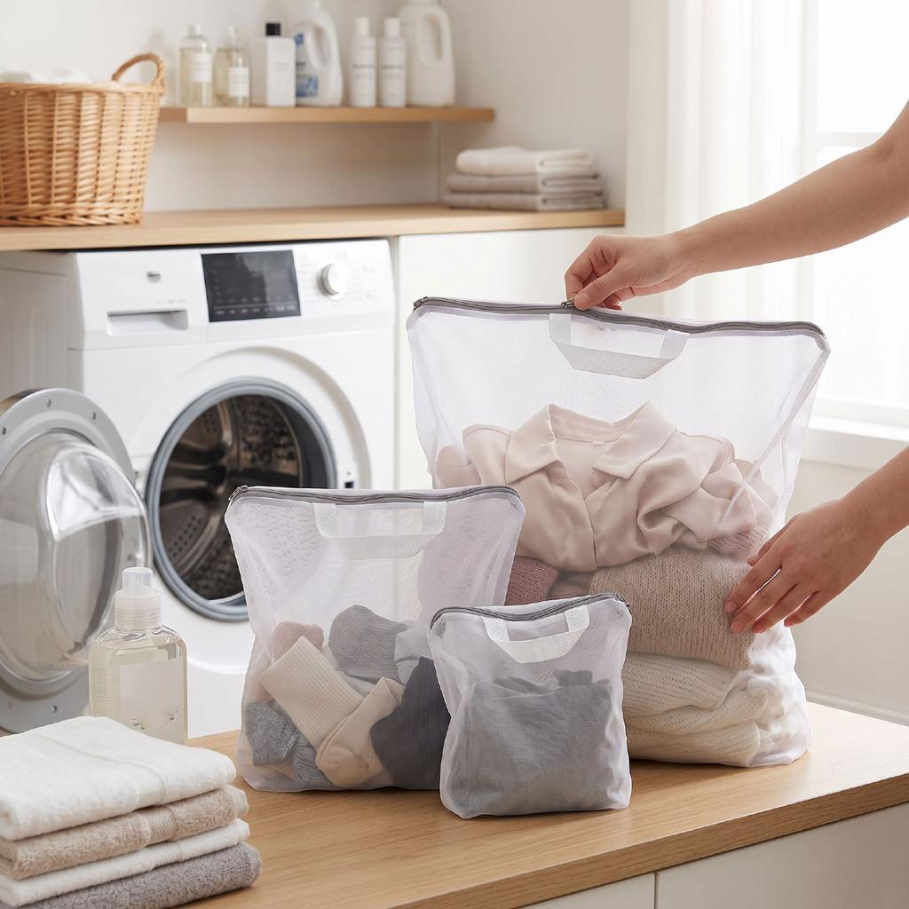 3D Mesh Laundry Bags with Hanging Handles ed Wash Bags for Delicates Shoes Bulk Clothes Space Saving Foldable Design