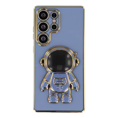 Für Samsung Galaxy S23 Ultra Hülle Galvanisierte Weiche TPU Handyhülle mit Astronaut Verstecktem Ständer