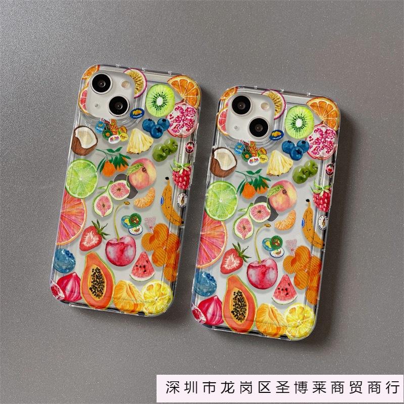 Colorful fruit is suitable for Apple 16 mobile phone case iPhone15 set 14promax transparent 13 airbag 12 European and American explosion
