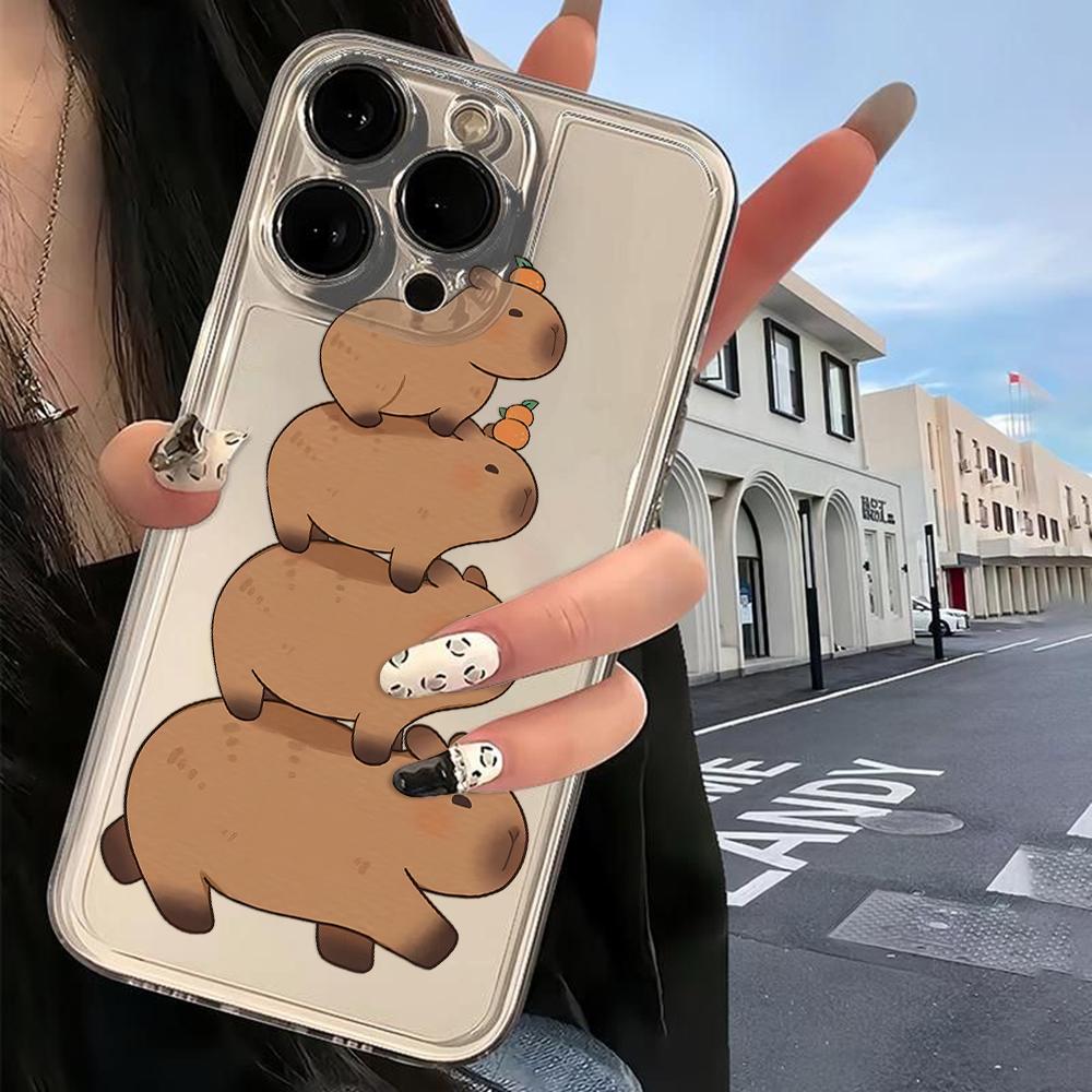 Capybara Cute Cartoon Phone Case For iPhone 17 16e 16 15 14 13 12 11 Mini Air Pro Max X XR XSMax 7 8 Plus Transparent Soft Cover