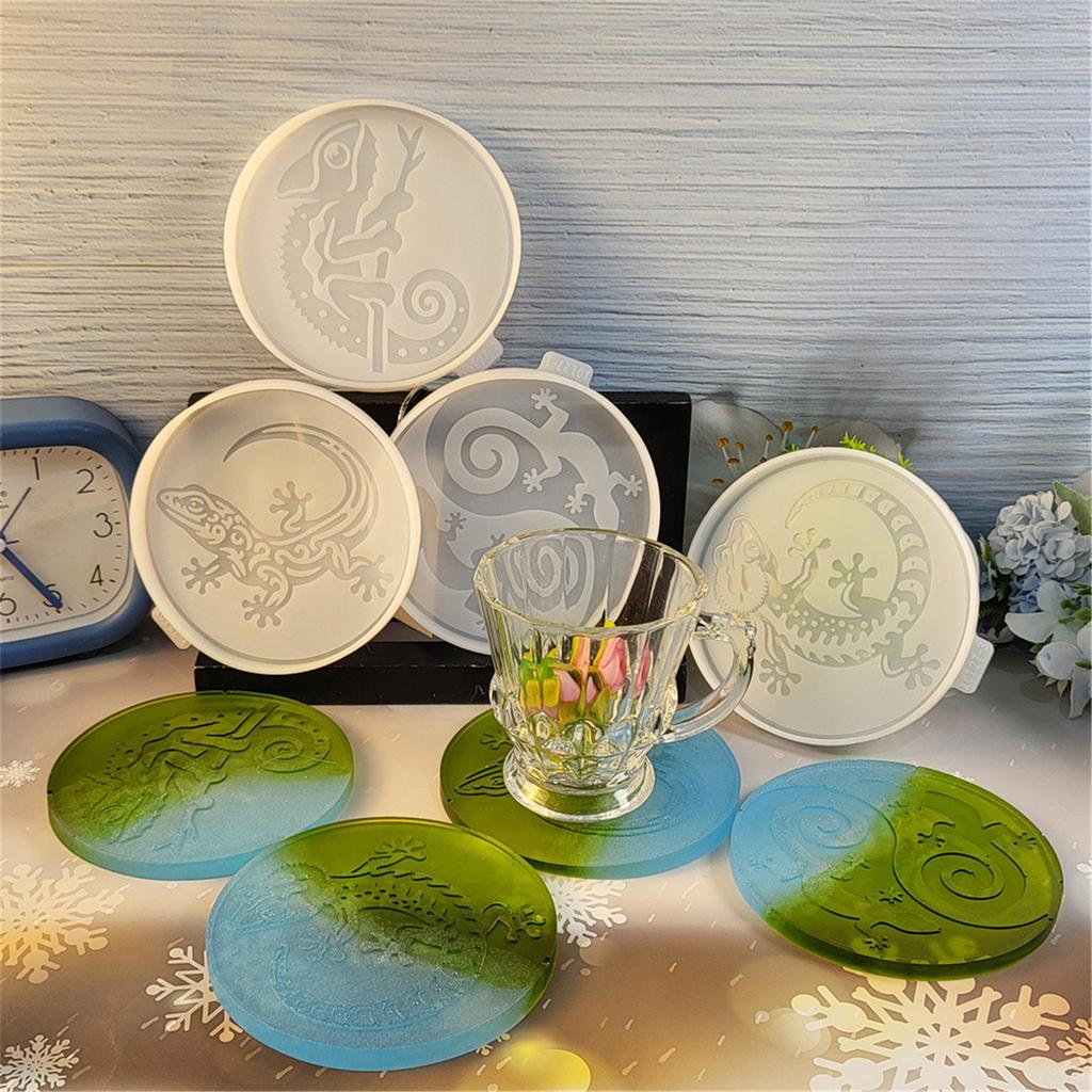 Set of 4 Cup Pad Mould Silicone Craft Mold Lizard Shape Resin Mold Silicone Cup Mats Mold Silicone Crafting Supplies