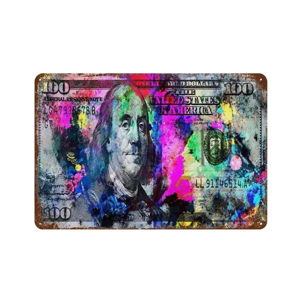 American US Dollars Metal Tin Signs Posters Plate Wall Decor for Restaurant Game Room Garage Bars Cafe Clubs Retro Poster Plaque