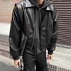Mens Black Loose Turn Down Collar Motorcycle Leather Jacket Casual Outerwear