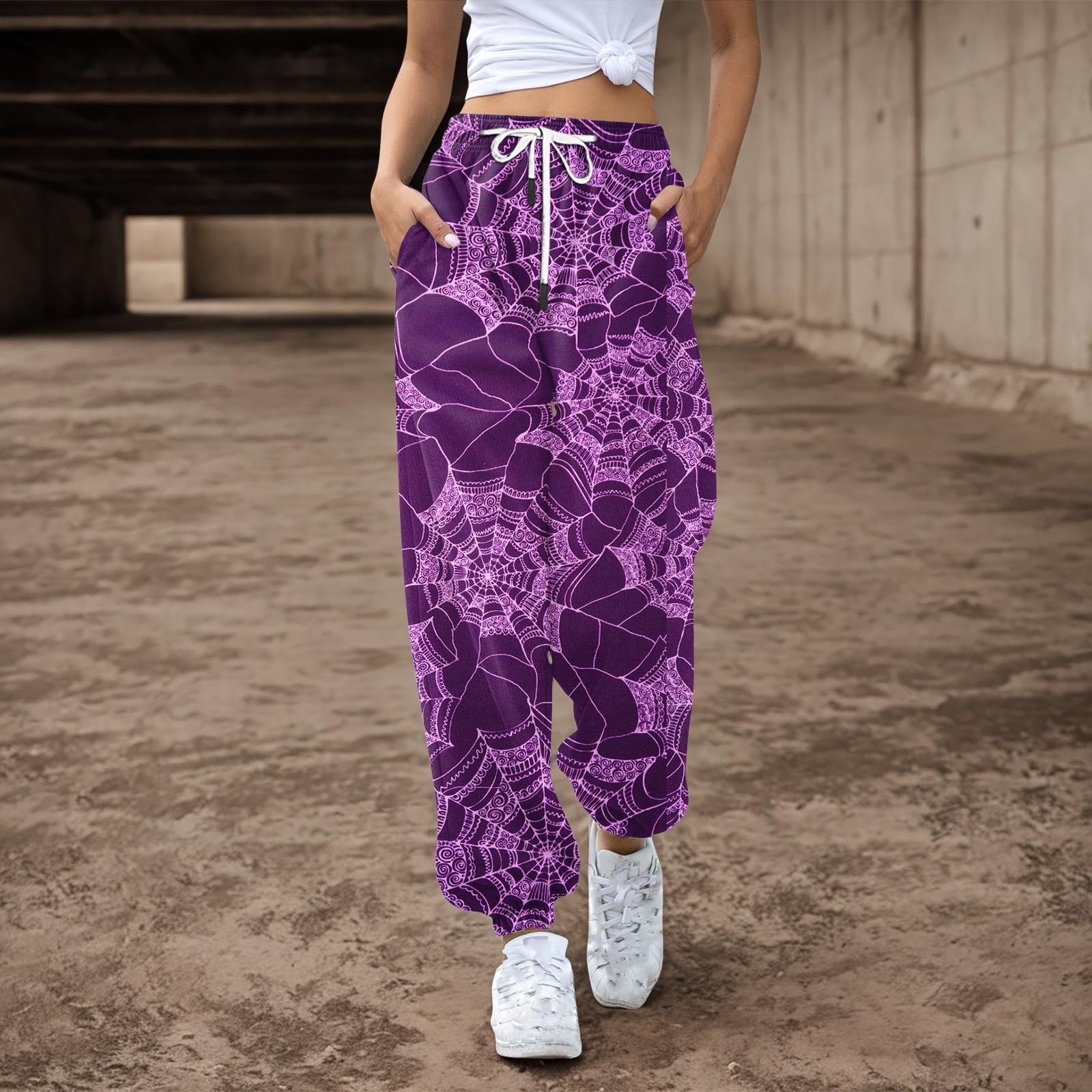 

Жіночі спортивні штани Мішкуваті спортивні штани з високою талією з кишенями Штани з принтом Штани для жінок XXXL фіолетовий